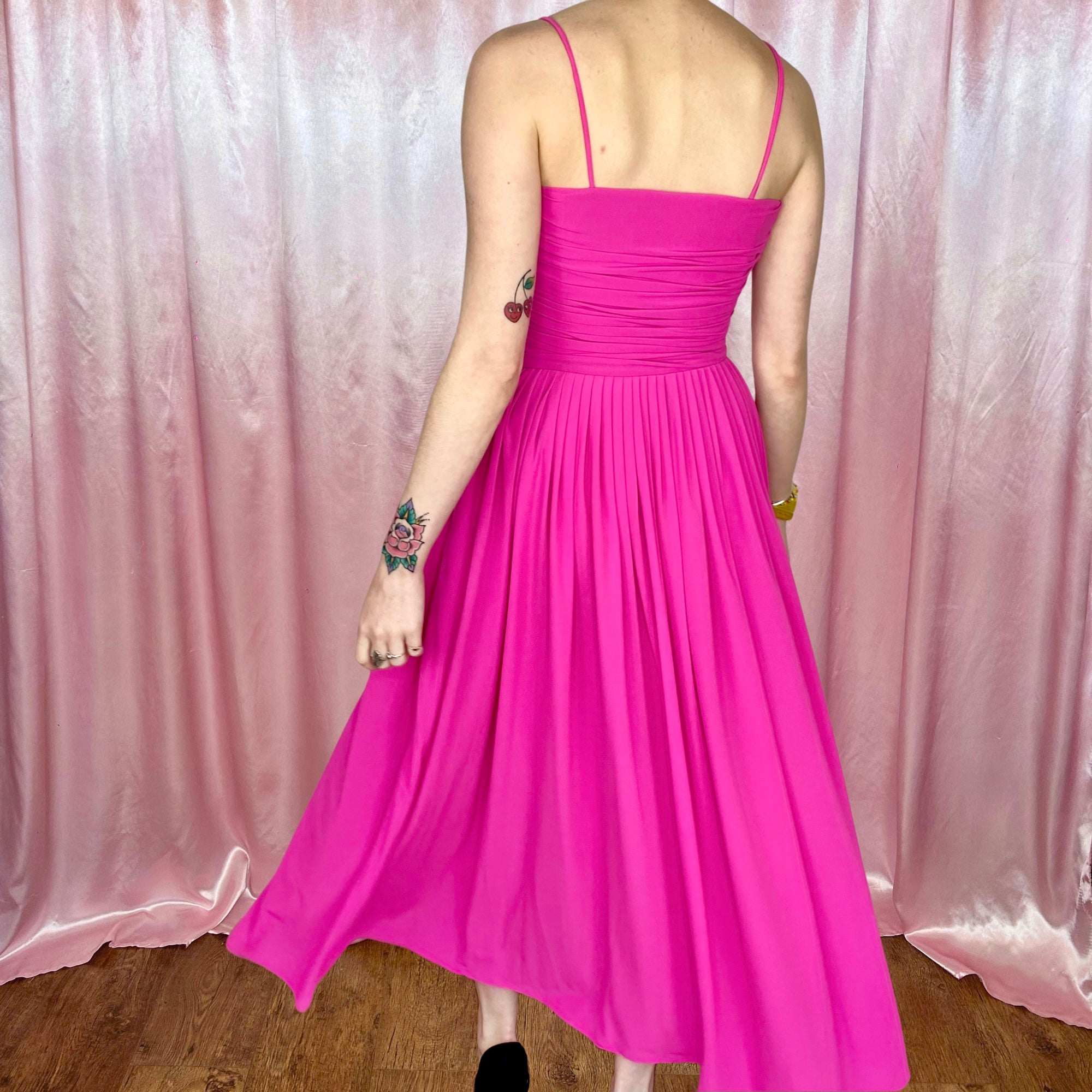 1980s Hot pink draped dress, by Gottex, size 8