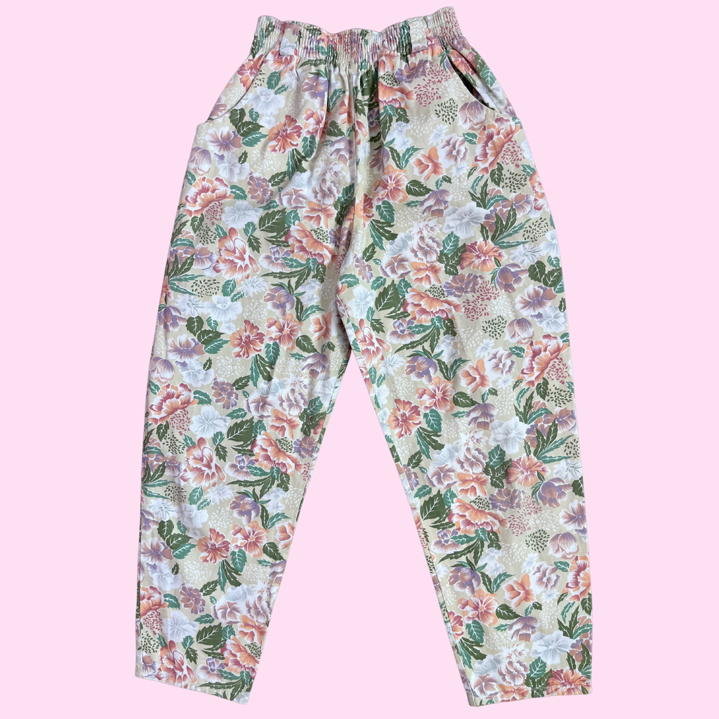 1980s Beige Floral jeans, by Claire Designs, size 4/6