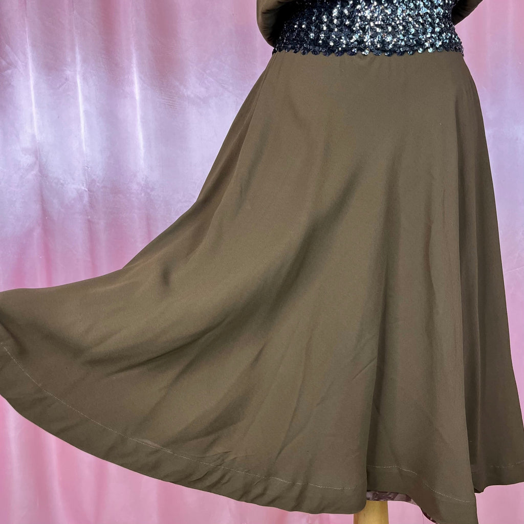 1970s Brown sequin trimmed dress, unbranded, size 8