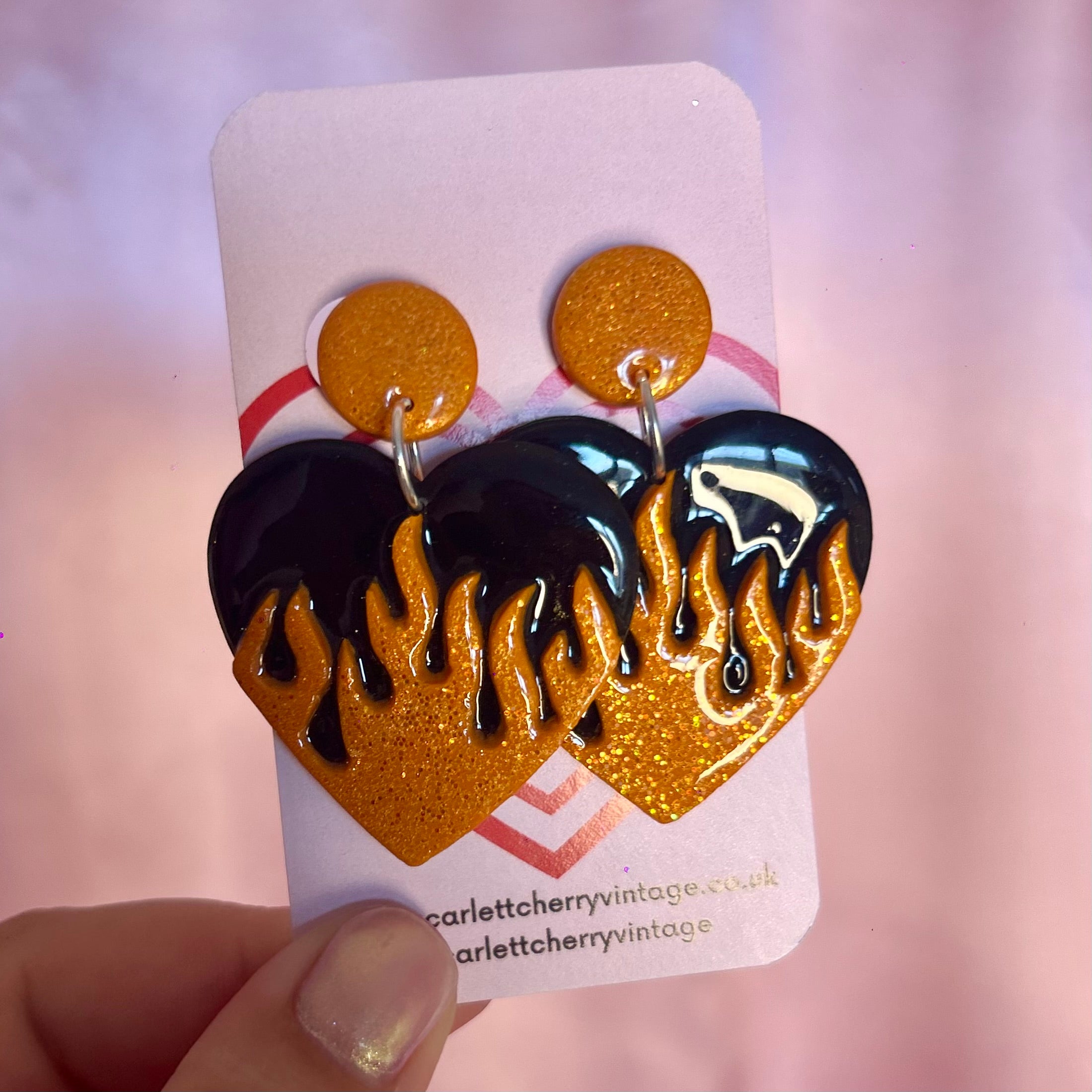 Handmade Y2K style flaming heart earrings