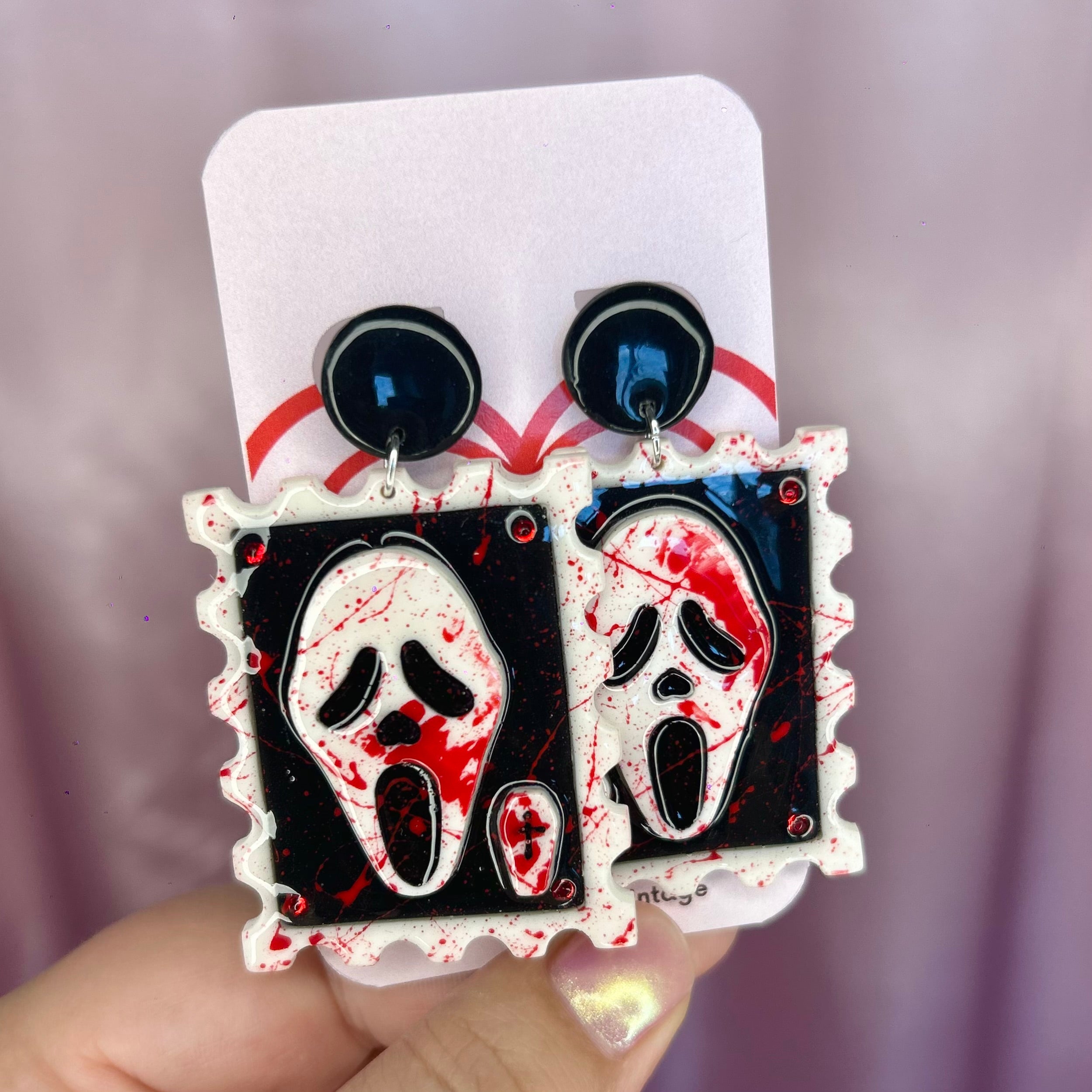 Handmade Scream postage stamp earrings