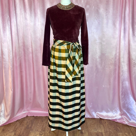 1960s Brown velvet & check dress, by Glennard, size 10