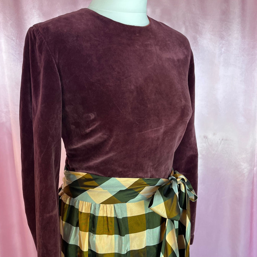 1960s Brown velvet & check dress, by Glennard, size 10