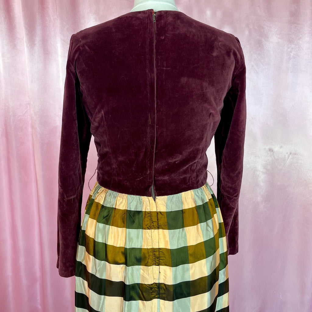 1960s Brown velvet & check dress, by Glennard, size 10