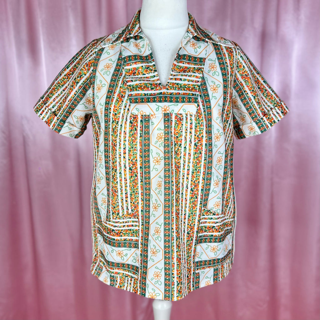 1970s Patterned smock top, unbranded, size 16/18