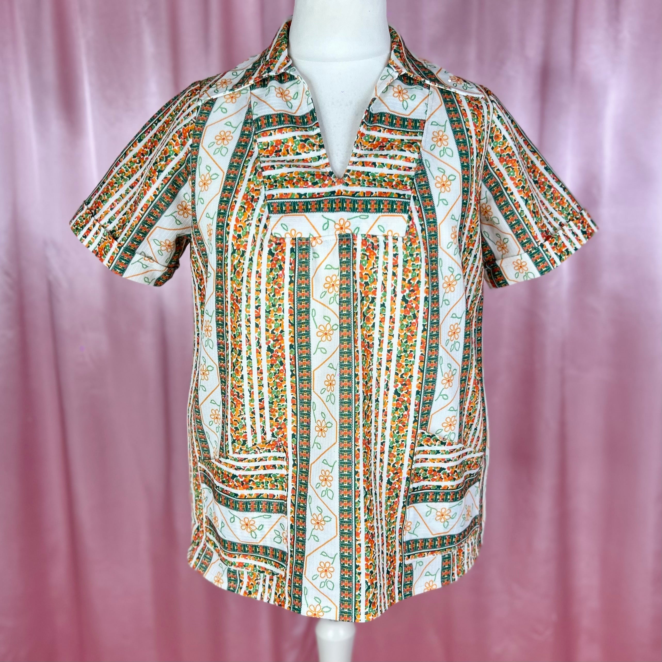 1970s Patterned smock top, unbranded, size 16/18