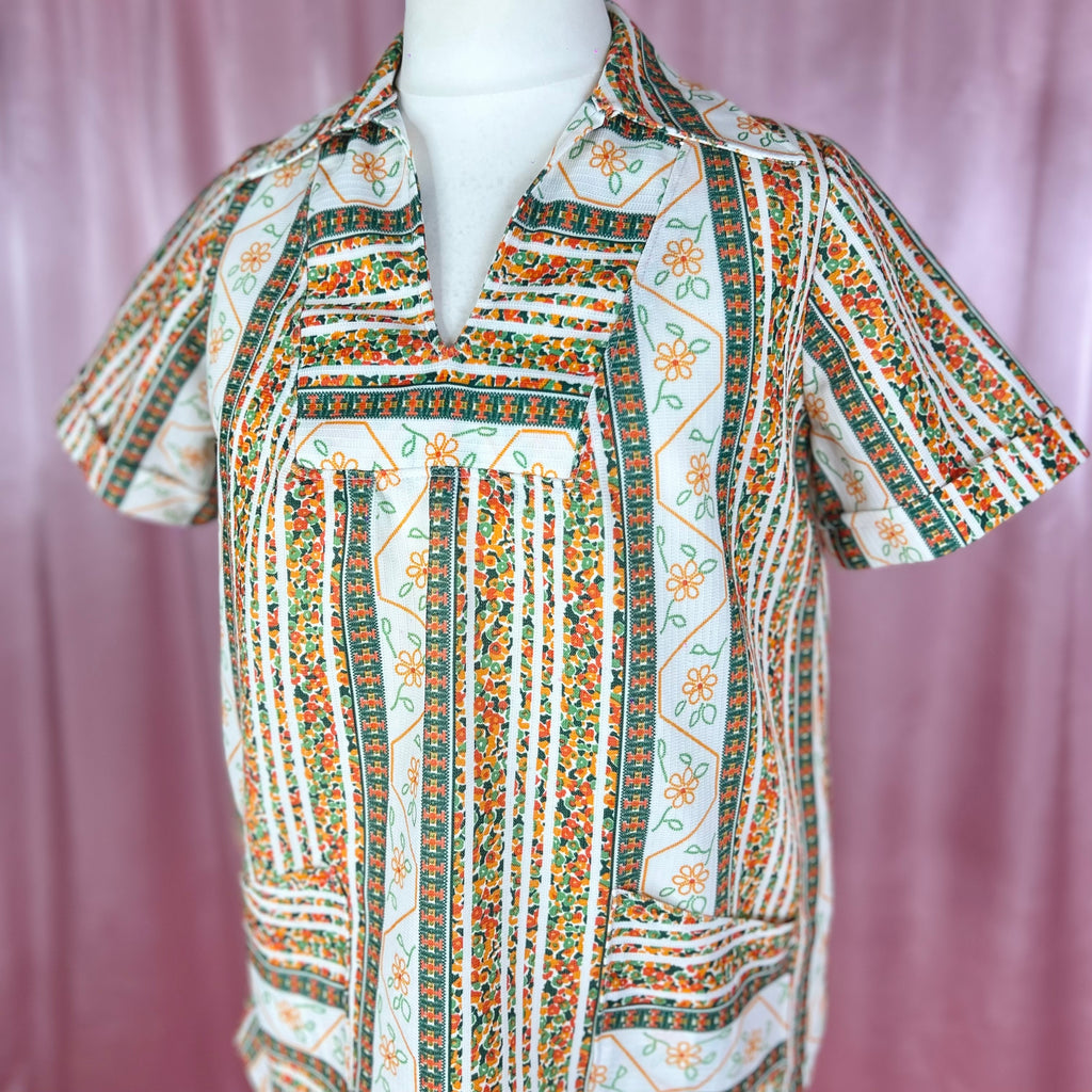 1970s Patterned smock top, unbranded, size 16/18