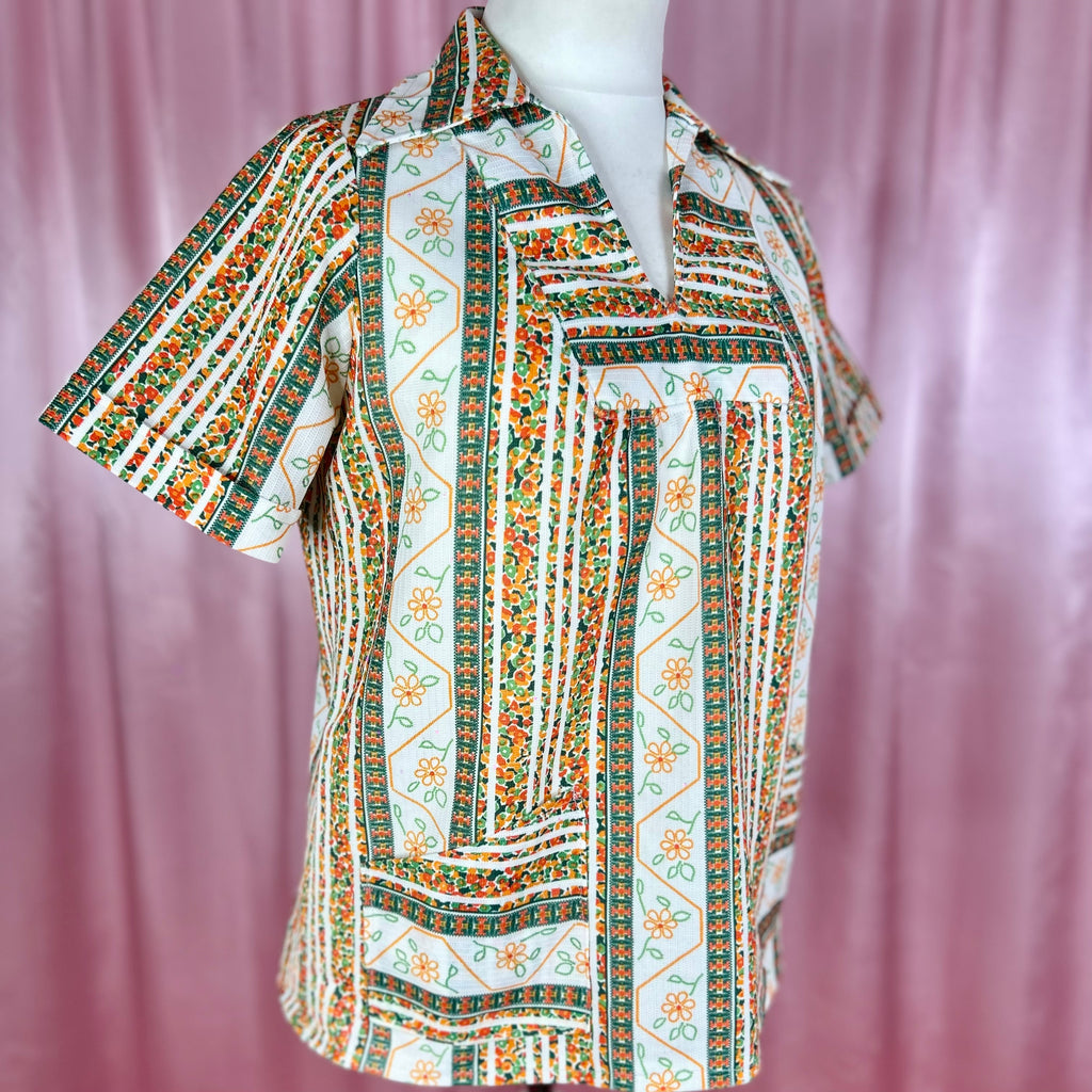 1970s Patterned smock top, unbranded, size 16/18