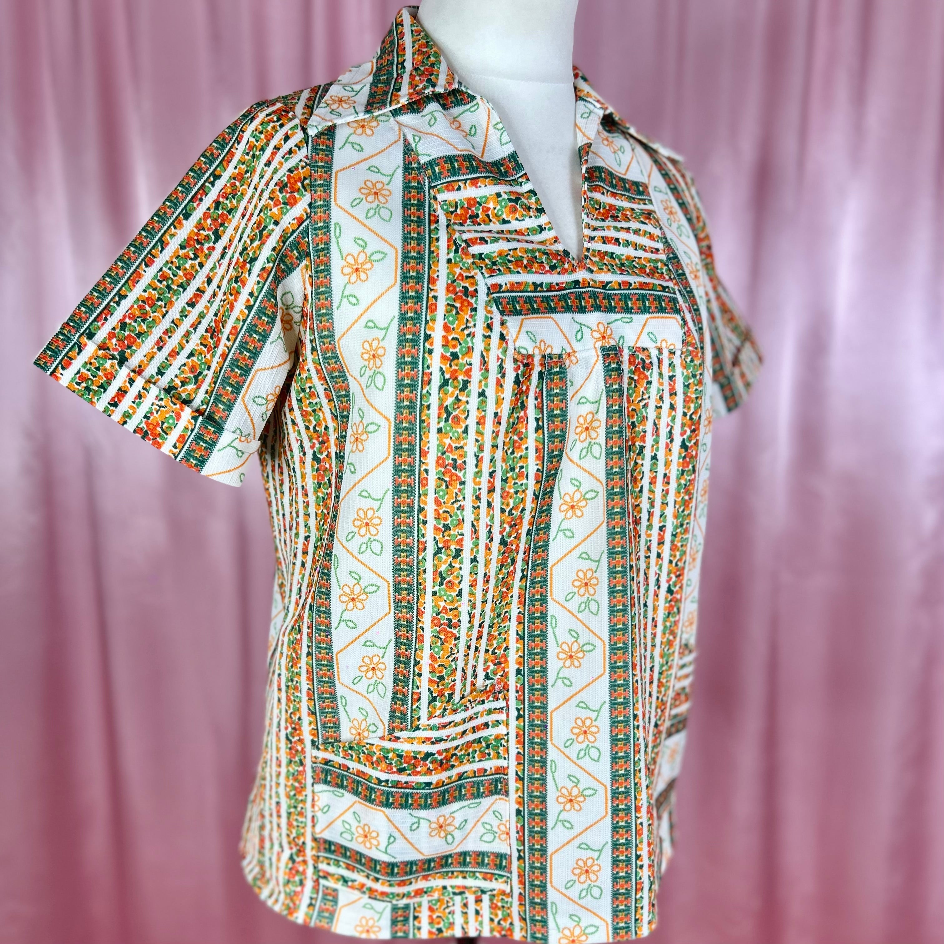 1970s Patterned smock top, unbranded, size 16/18