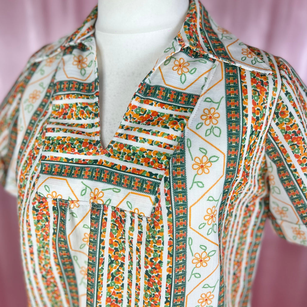 1970s Patterned smock top, unbranded, size 16/18