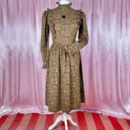 1980s Brown floral dress, handmade, size 12