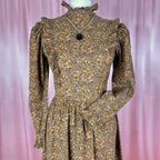 1980s Brown floral dress, handmade, size 12