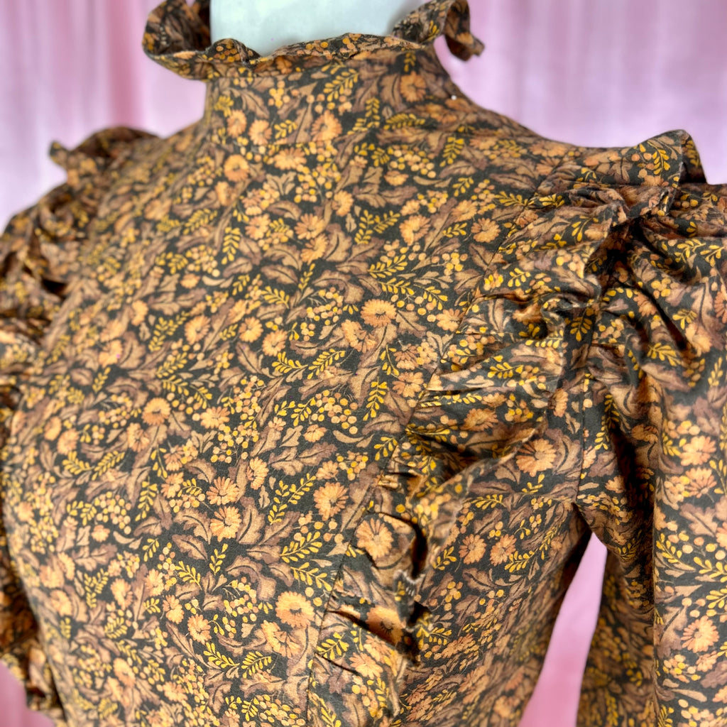 1980s Brown floral dress, handmade, size 12