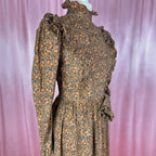 1980s Brown floral dress, handmade, size 12