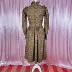 1980s Brown floral dress, handmade, size 12