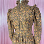 1980s Brown floral dress, handmade, size 12
