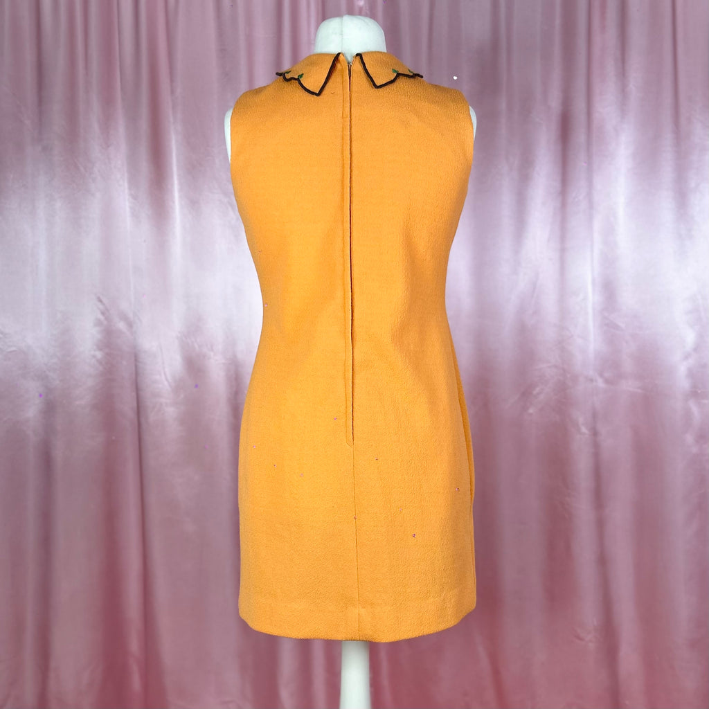 1960s Orange Crimplene mini, unbranded, size 12