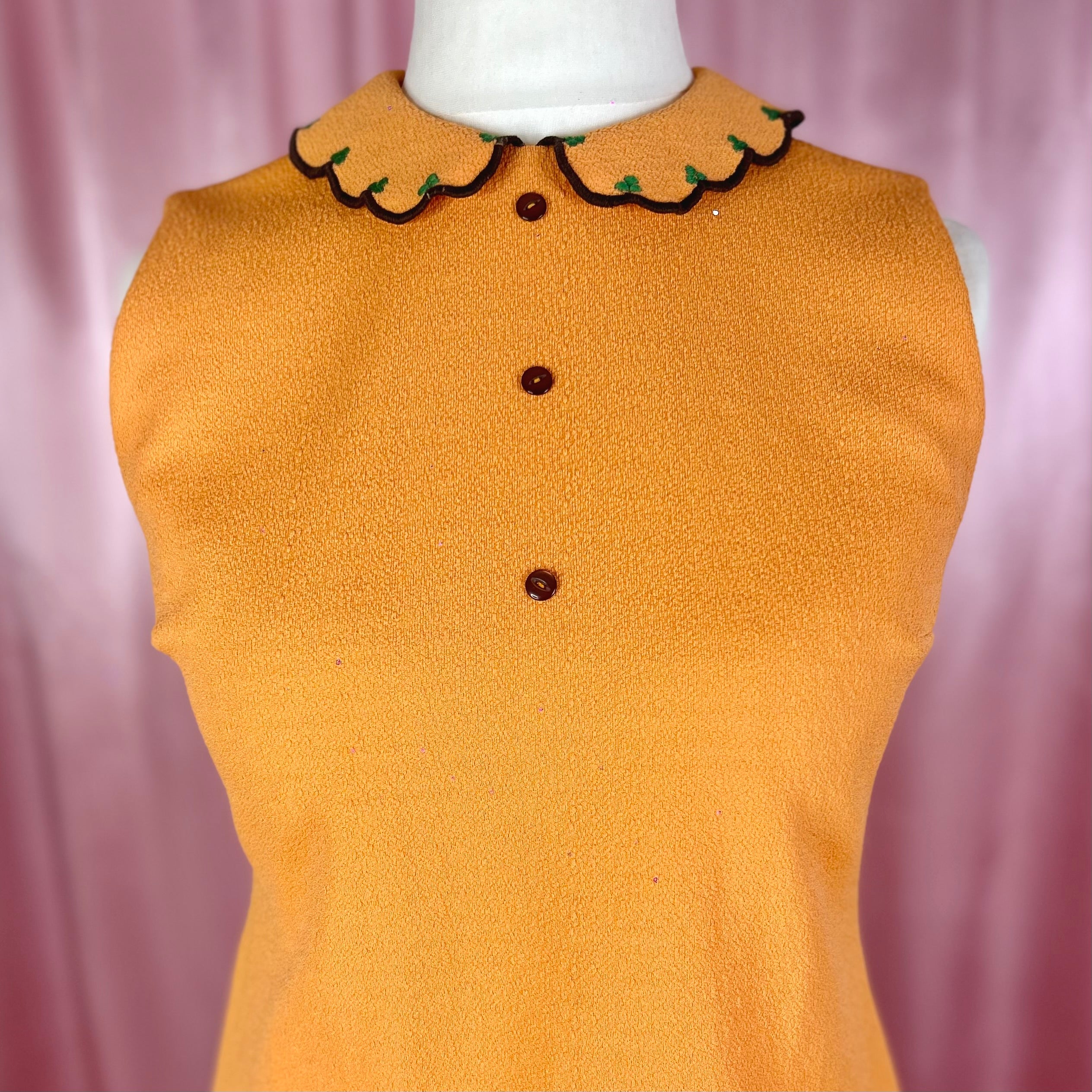 1960s Orange Crimplene mini, unbranded, size 12