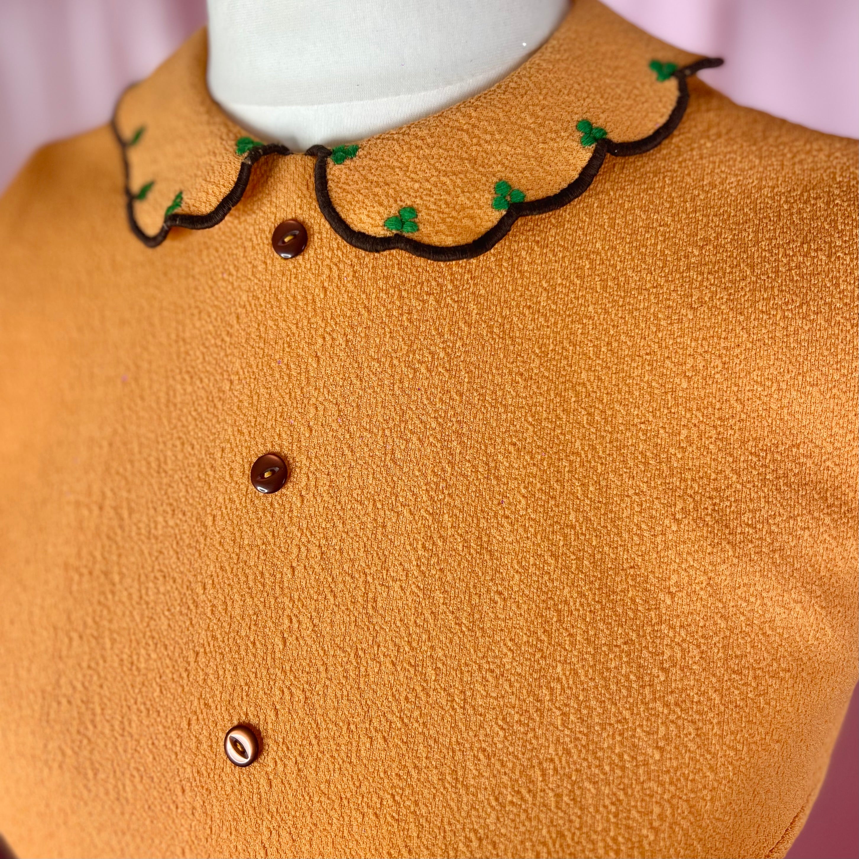 1960s Orange Crimplene mini, unbranded, size 12