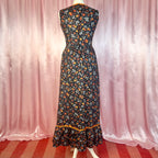 1970s Navy floral maxi dress, by Harem, size 8