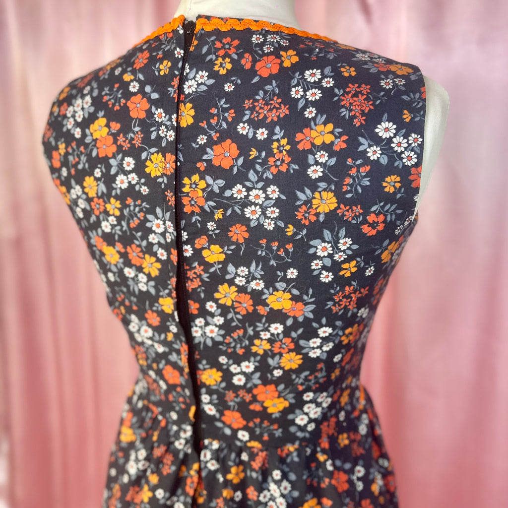 1970s Navy floral maxi dress, by Harem, size 8