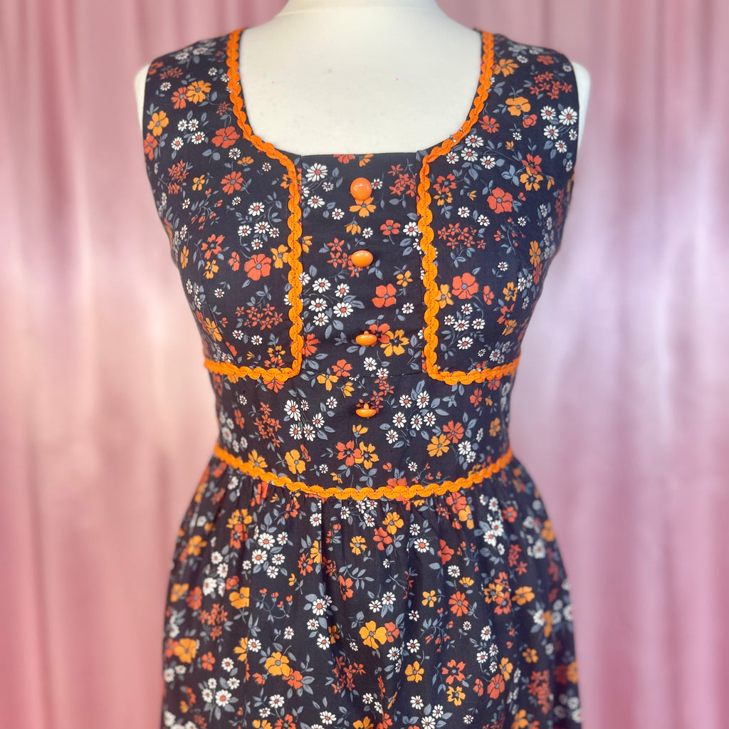 1970s Navy floral maxi dress, by Harem, size 8