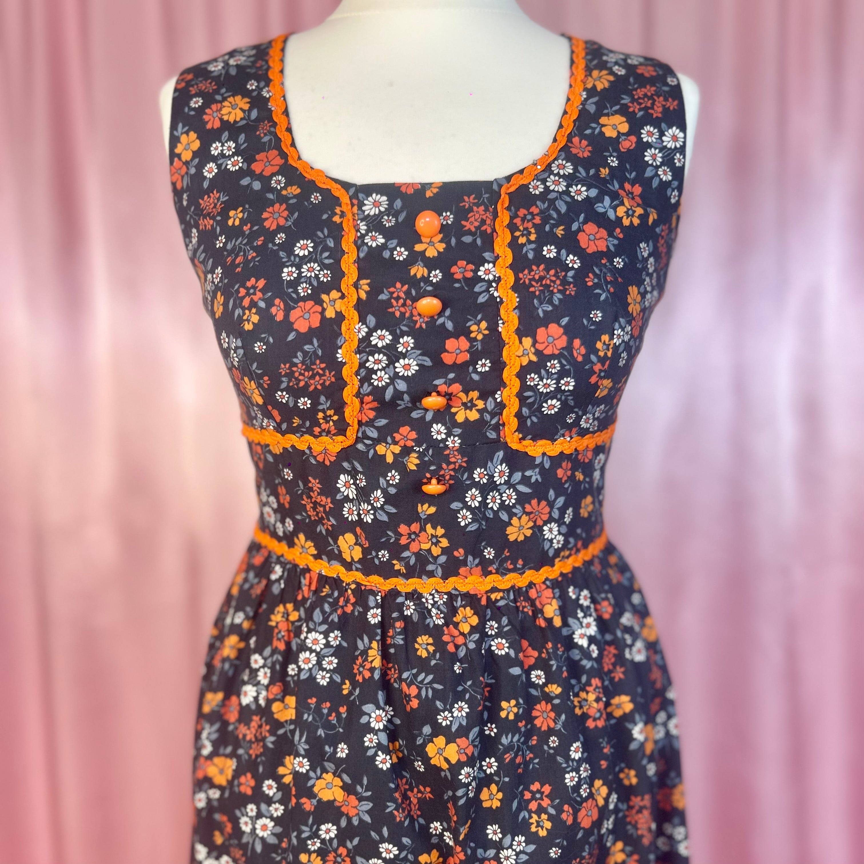 1970s Navy floral maxi dress, by Harem, size 8