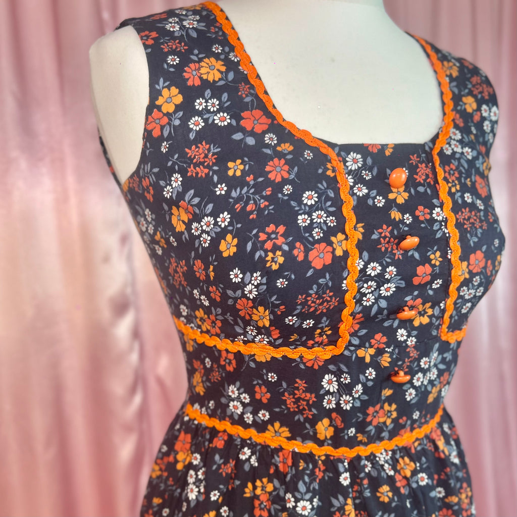 1970s Navy floral maxi dress, by Harem, size 8