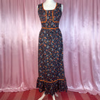1970s Navy floral maxi dress, by Harem, size 8