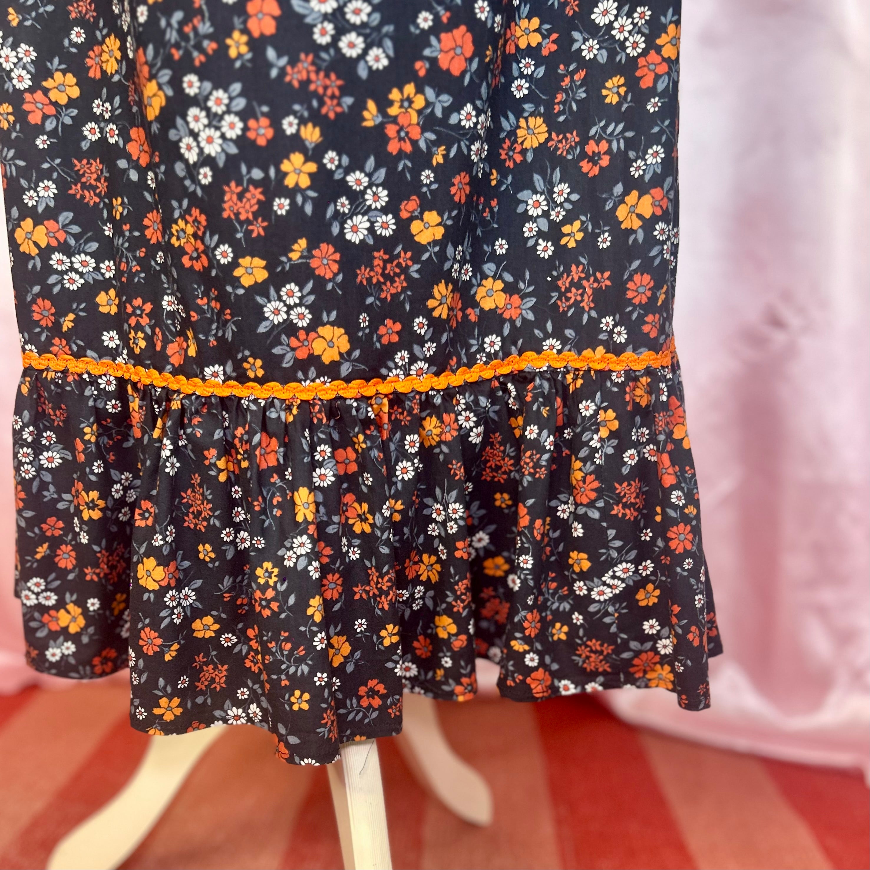 1970s Navy floral maxi dress, by Harem, size 8