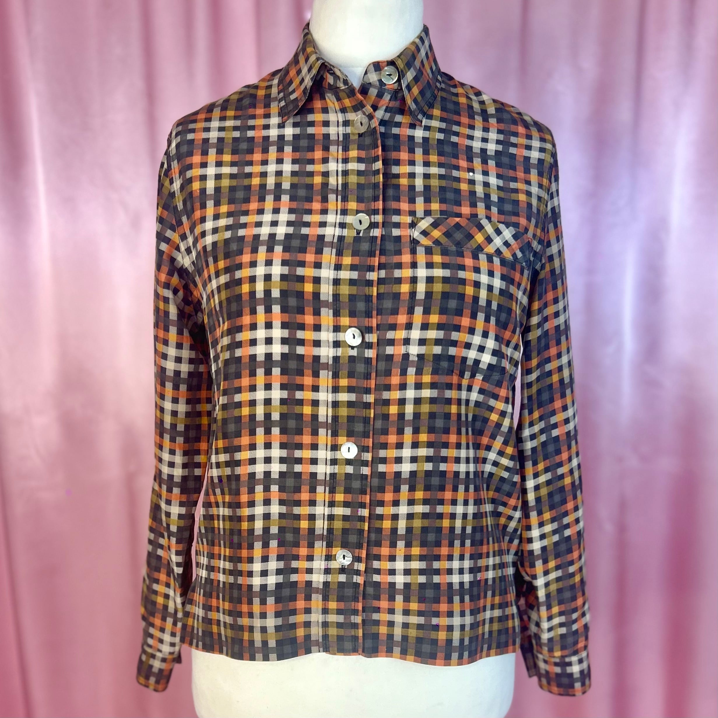 1990s Silky plaid blouse, by Hamells, size 12