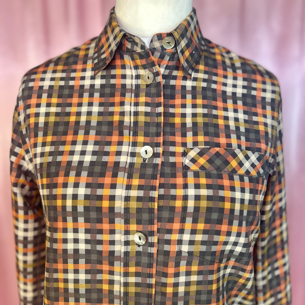 1990s Silky plaid blouse, by Hamells, size 12