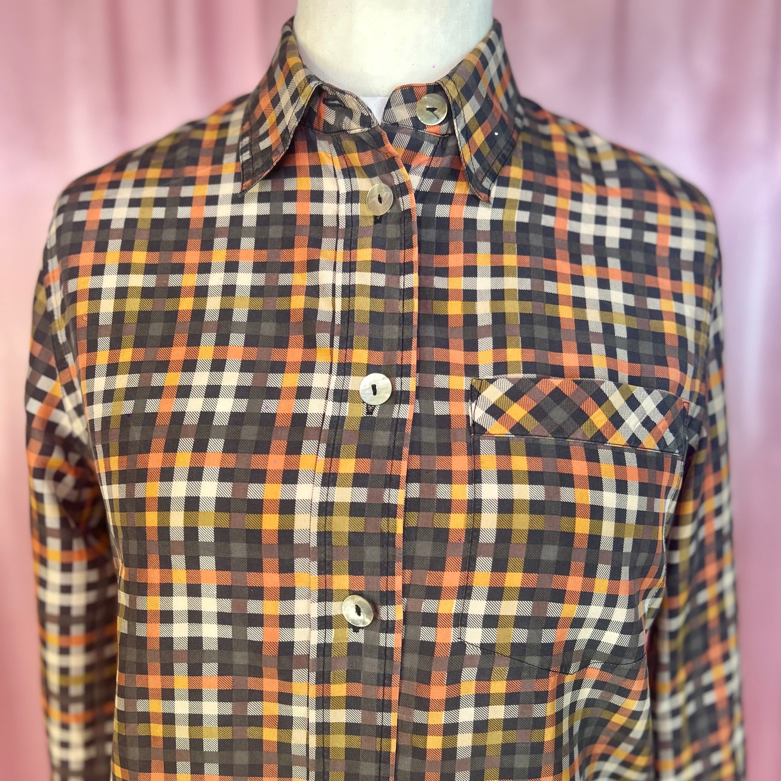 1990s Silky plaid blouse, by Hamells, size 12