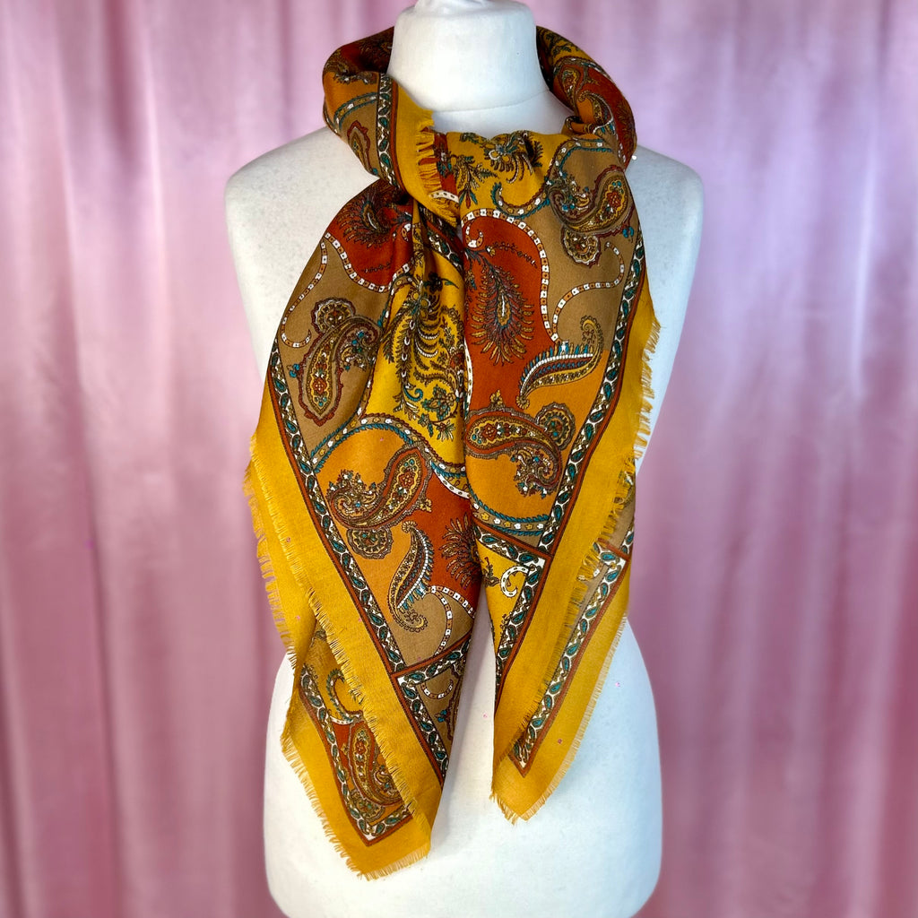 1980s Brown Paisley print scarf, Large