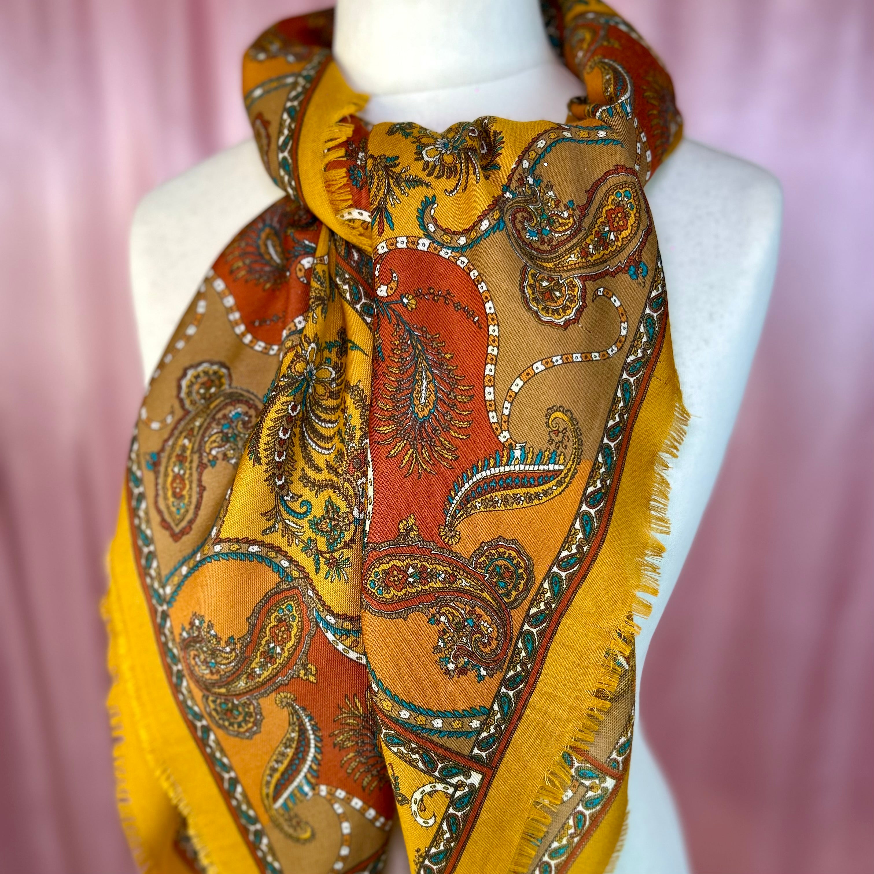 1980s Brown Paisley print scarf, Large