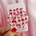Handmade gingham heart clay earrings