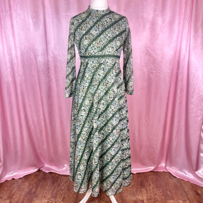 1970s Green patterned maxi dress, by Quad, size 12