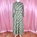 1970s Green patterned maxi dress, by Quad, size 12