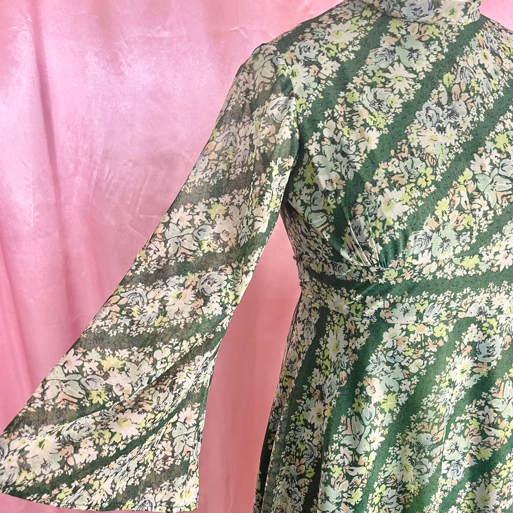 1970s Green patterned maxi dress, by Quad, size 12
