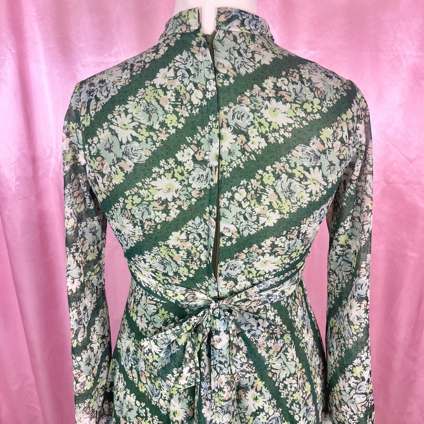 1970s Green patterned maxi dress, by Quad, size 12