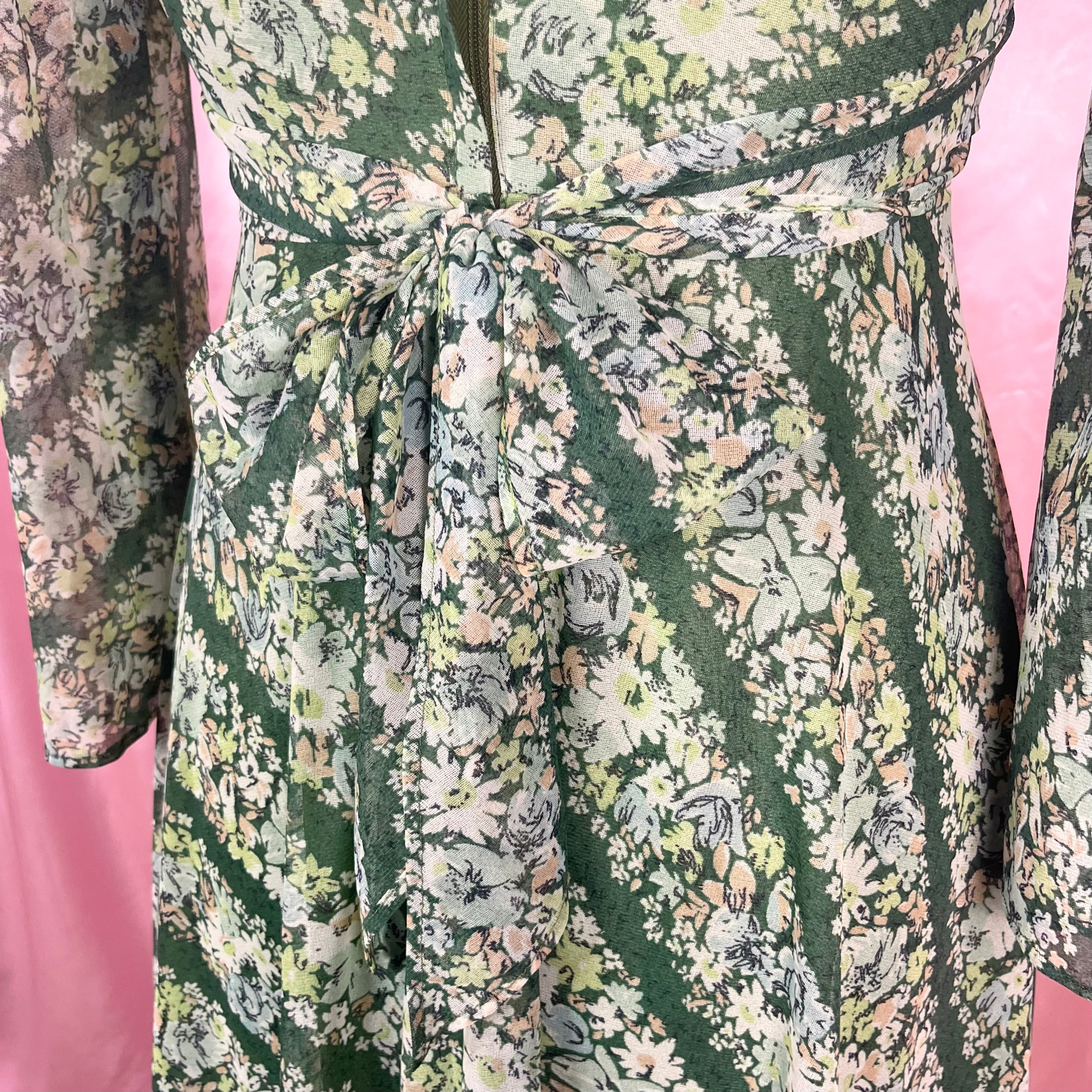 1970s Green patterned maxi dress, by Quad, size 12