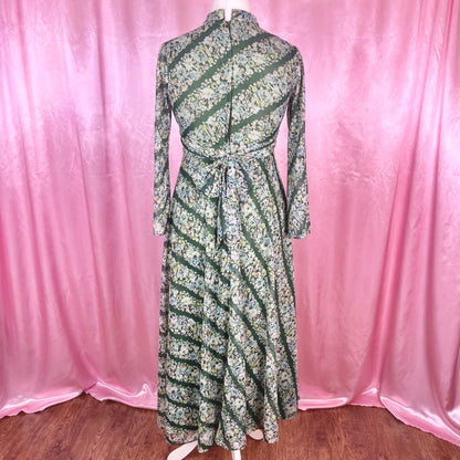 1970s Green patterned maxi dress, by Quad, size 12