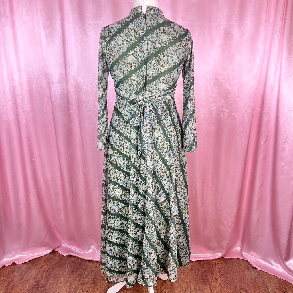 1970s Green patterned maxi dress, by Quad, size 12
