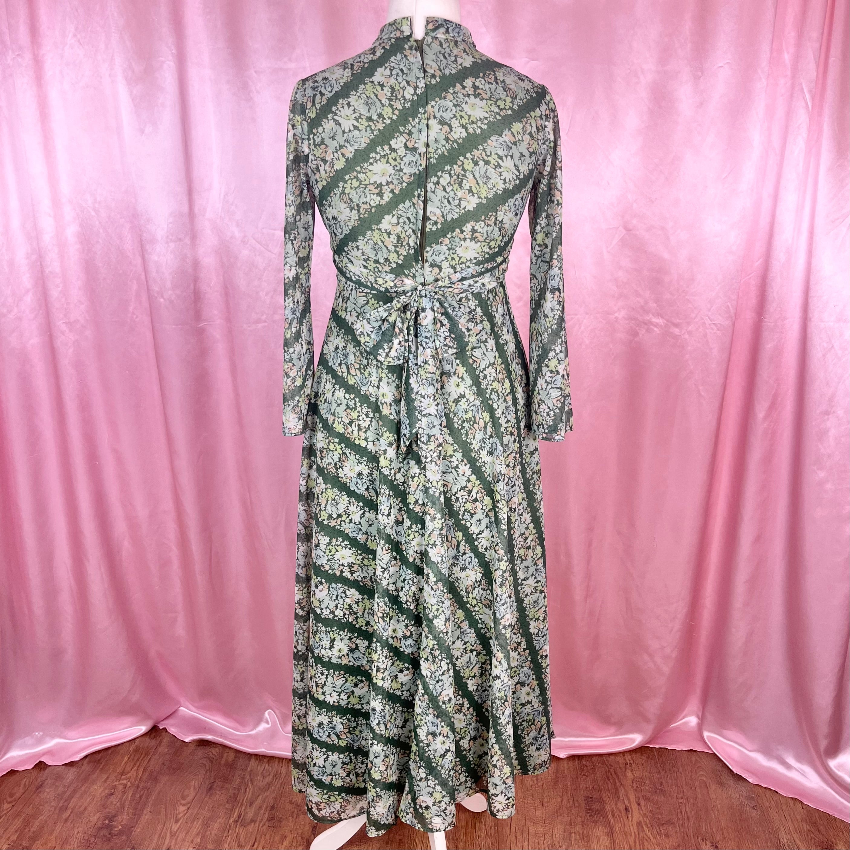 1970s Green patterned maxi dress, by Quad, size 12