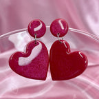 Handmade Red sparkly heart clay earrings