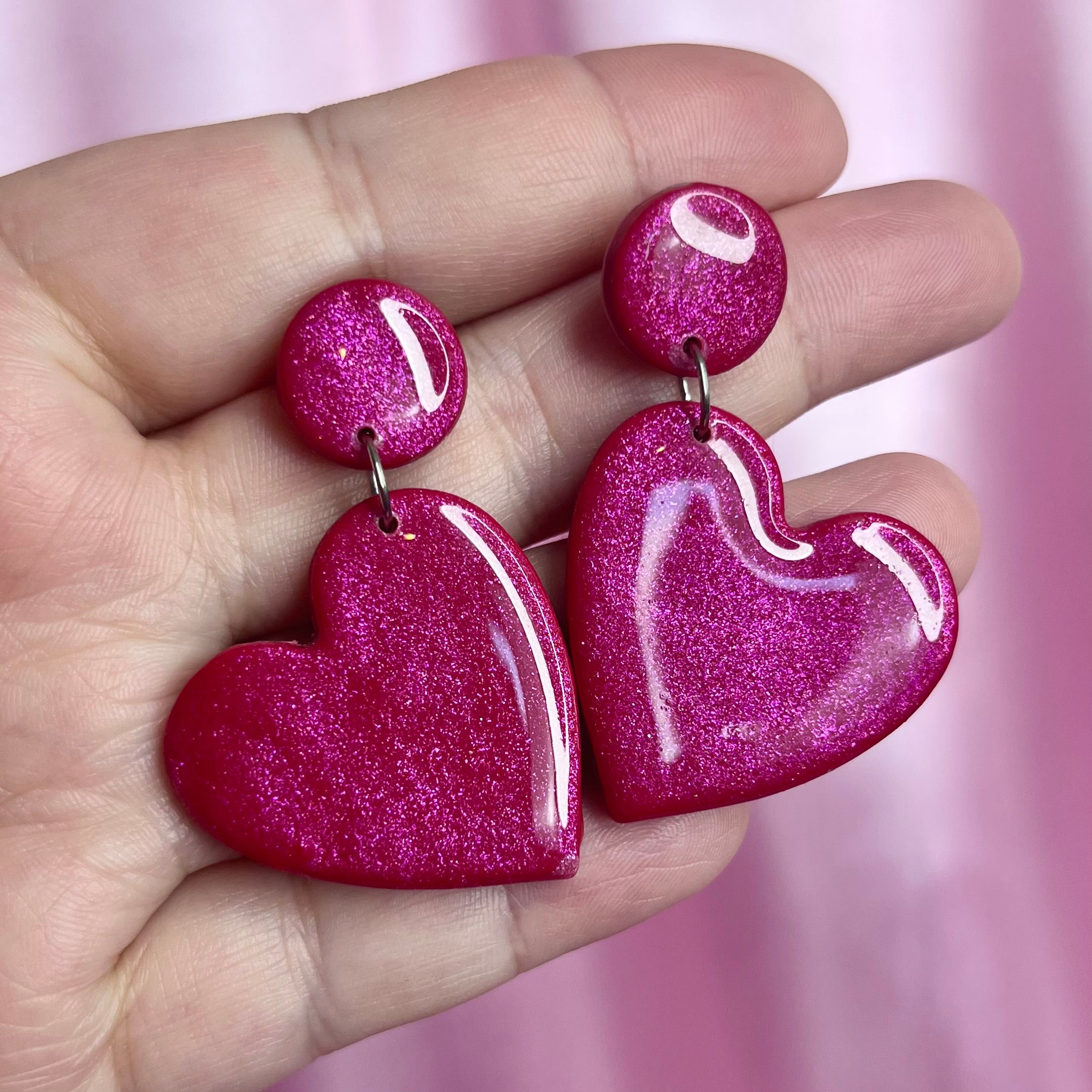 Handmade Red sparkly heart clay earrings