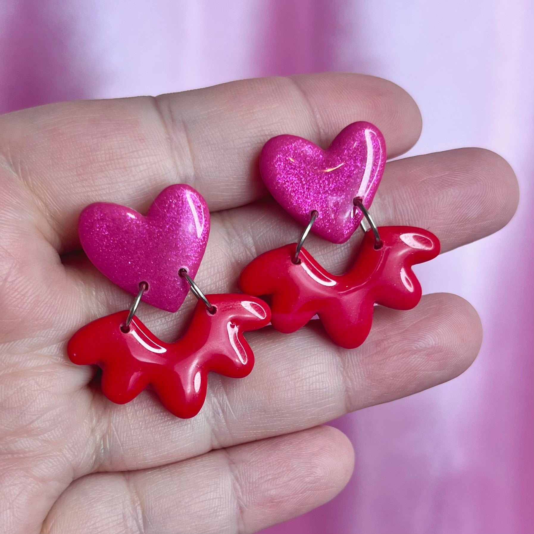 Handmade Pink & Red clay earrings