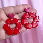 Handmade Pink & Red flower clay earrings