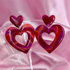 Handmade marbled heart clay earrings