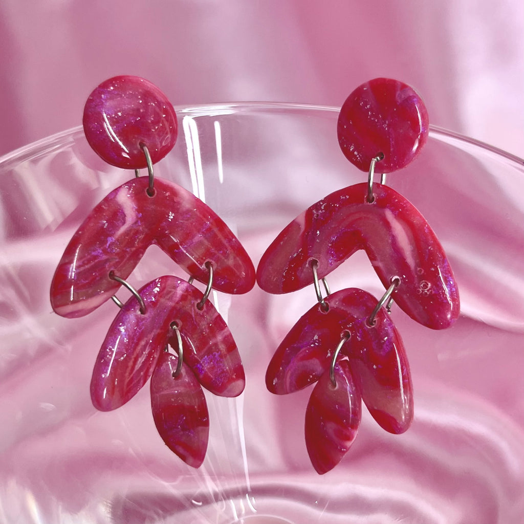 Handmade tiered red clay earrings